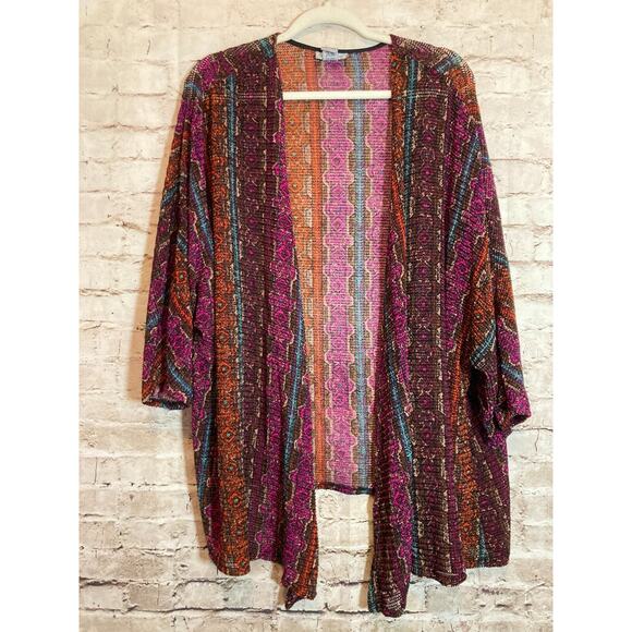 Catherines Top Womens 3X Rainbow Mesh Mixed Print Open Front Asymmetric Artsy - Picture 1 of 12